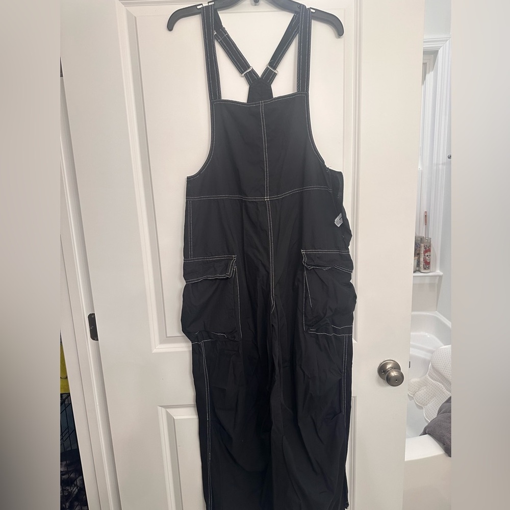 Black Overalls with White Stitching
